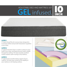 Load image into Gallery viewer, Adjustable Bed Frame and 10&quot; Cool Gel Infused Medium Firm Memory Foam Mattress