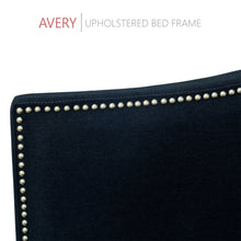 Load image into Gallery viewer, Avery Upholstered Platform Bed, 50&quot; Tall Headboard - Midnight Blue Denim - zzZensleep