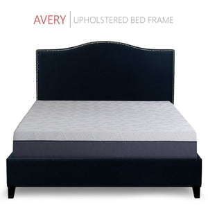 Avery Upholstered Platform Bed, 50" Tall Headboard - Midnight Blue Denim - zzZensleep