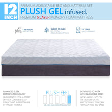 Load image into Gallery viewer, Premium Adjustable Bed Frame and 12 Inch Cool Gel Infused Memory Foam Mattress - zzZensleep