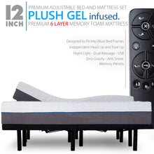 Load image into Gallery viewer, Premium Adjustable Bed Frame and 12 Inch Cool Gel Infused Memory Foam Mattress - zzZensleep