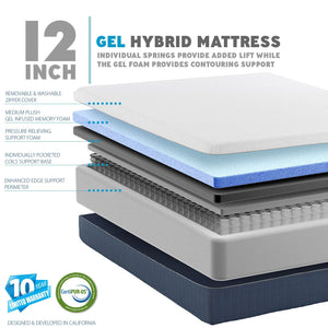 12" Hybrid - Medium Plush - Cool Gel Infused Memory Foam and Spring Mattress - zzZensleep