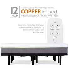 Load image into Gallery viewer, Adjustable Bed Frame and 12 Inch Copper Infused Cool Memory Foam Mattress - zzZensleep